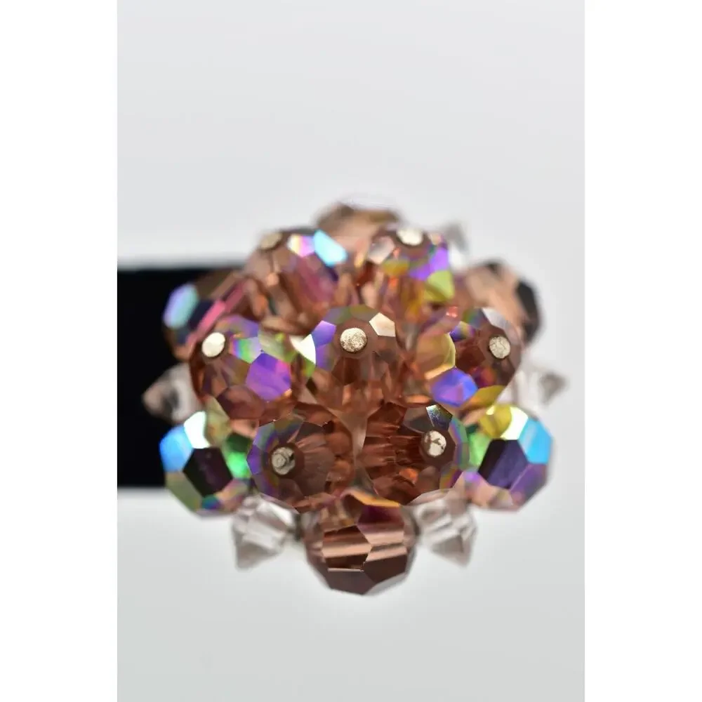 Laguna Vintage Clip On Crystal Earrings Champagne AB Cluster Signed 1950s A24